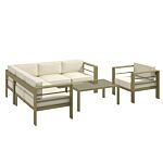 Outsunny 5-piece Garden Sofa Set With Cushions, Aluminium Garden Furniture Sets With Glass Top Coffee Table, Patio Sectional Furniture Set, For Patio & Deck, Gold Tone