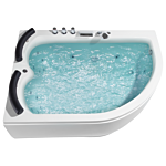 Whirlpool Bath White Sanitary Acrylic Led Illuminated Curved Right Hand Double 159 X 113 Cm Beliani