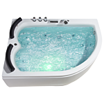 Whirlpool Bath White Sanitary Acrylic Led Illuminated Curved Right Hand Double 159 X 113 Cm Beliani