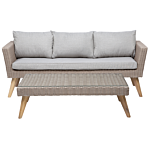 Patio Set Taupe Rattan 3 Seater 2 Chairs Grey Cushions Outdoor Country Beliani