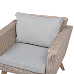 Patio Set Taupe Rattan 3 Seater 2 Chairs Grey Cushions Outdoor Country Beliani