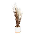 Artificial Grasses In A White Pot With White Feathers - 50cm