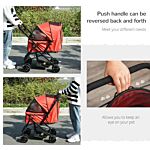 Pawhut Pet Stroller Dog Travel Pushchair Foldable Jogger With Reversible Handle Eva Wheel Brake Basket Adjustable Canopy Safety Leash Red