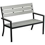 Outsunny 2 Seater Garden Bench, Slatted Outdoor Bench With Steel Frame, Garden Loveseat, 122 X 65 X 92 Cm, Grey