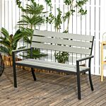 Outsunny 2 Seater Garden Bench, Slatted Outdoor Bench With Steel Frame, Garden Loveseat, 122 X 65 X 92 Cm, Grey