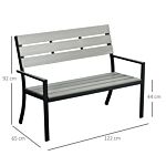 Outsunny 2 Seater Garden Bench, Slatted Outdoor Bench With Steel Frame, Garden Loveseat, 122 X 65 X 92 Cm, Grey