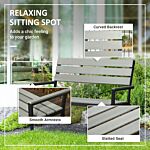 Outsunny 2 Seater Garden Bench, Slatted Outdoor Bench With Steel Frame, Garden Loveseat, 122 X 65 X 92 Cm, Grey