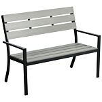 Outsunny 2 Seater Garden Bench, Slatted Outdoor Bench With Steel Frame, Garden Loveseat, 122 X 65 X 92 Cm, Grey