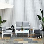 Outsunny 4-seater Outdoor Pe Rattan Table And Chairs Set White/grey