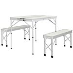 Outsunny Foldable Camping Picnic Table And Chairs, Lightweight Aluminium Garden Table Set With 2 Benches For Camping, Garden, Party, Bbq, Silver