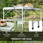 Outsunny Foldable Camping Picnic Table And Chairs, Lightweight Aluminium Garden Table Set With 2 Benches For Camping, Garden, Party, Bbq, Silver