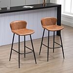 Homcom Bar Stools Set Of 2, Pu Leather Upholstered Bar Chairs, Kitchen Stools With Backs And Steel Legs For Dining Room, Brown