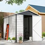 Outsunny 9x 6ft Metal Outdoor Garden Shed, Galvanised Tool Storage Shed W/ Sloped Roof, Lockable Door For Patio Lawn, Dark Grey