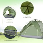 Outsunny Three Man Pop Up Tent Camping Festival Hiking Family Travel Shelter Portable