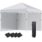 Outsunny 3 X 3 (m) Pop Up Gazebo With 2 Sidewalls, Leg Weight Bags And Carry Bag, Height Adjustable Party Tent Event Shelter For Garden, Patio, White