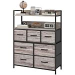 Homcom Rustic Chest Of Seven Fabric Drawers - Grey Wood Effect