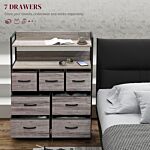 Homcom Rustic Chest Of Seven Fabric Drawers - Grey Wood Effect