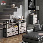 Homcom Rustic Chest Of Seven Fabric Drawers - Grey Wood Effect