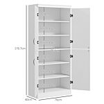 Homcom 4-door Tall Kitchen Cupboard, Freestanding 6-tier Storage Cabinet With 2 Adjustable Shelves For Living Room, Dining Room, White