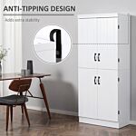 Homcom 4-door Tall Kitchen Cupboard, Freestanding 6-tier Storage Cabinet With 2 Adjustable Shelves For Living Room, Dining Room, White