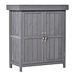 Outsunny Wooden Garden Storage Shed Tool Cabinet Organiser With Shelves, Two Doors,74 X 43 X 88cm, Grey