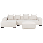 Right Hand Corner Sofa With Ottoman Off-white Corduroy L-shaped 4 Seater Jumbo Cord With Throw Pillows Modern Design Beliani