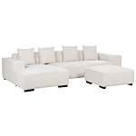 Right Hand Corner Sofa With Ottoman Off-white Corduroy L-shaped 4 Seater Jumbo Cord With Throw Pillows Modern Design Beliani