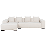 Right Hand Corner Sofa With Ottoman Off-white Corduroy L-shaped 4 Seater Jumbo Cord With Throw Pillows Modern Design Beliani