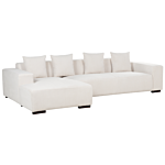 Right Hand Corner Sofa With Ottoman Off-white Corduroy L-shaped 4 Seater Jumbo Cord With Throw Pillows Modern Design Beliani