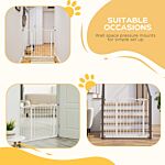 Pawhut Metal 74-94cm Adjustable Pet Gate Safety Barrier W/ Auto-close Door White