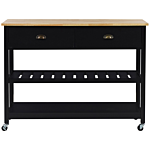 Kitchen Trolley Black Light Wood Top 2 Shelves 2 Cutlery Drawers Casters Scandinavian Modern Beliani