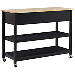 Kitchen Trolley Black Light Wood Top 2 Shelves 2 Cutlery Drawers Casters Scandinavian Modern Beliani