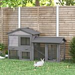 Pawhut Wooden Double Tier Rabbit Guinea Pig Hutch Small Animal House Water Resistant Roof Ramp 147 X 54 X 84 Cm