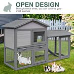 Pawhut Wooden Double Tier Rabbit Guinea Pig Hutch Small Animal House Water Resistant Roof Ramp 147 X 54 X 84 Cm