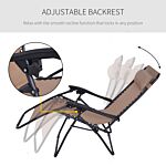 Outsunny Zero Gravity Chair Metal Frame Armchair Outdoor Folding & Reclining Sun Lounger With Head Pillow For Patio Decking Gardens Camping, Beige