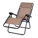 Outsunny Zero Gravity Chair Metal Frame Armchair Outdoor Folding & Reclining Sun Lounger With Head Pillow For Patio Decking Gardens Camping, Beige