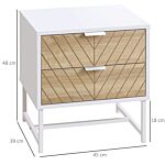 Homcom Modern Bedside Table With 2 Drawers And Metal Frame, Sofa Side Table For Bedroom Living Room, Set Of 2, White And Oak