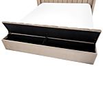 Eu King Size Panel Bed Beige Velvet 5ft5 Slatted Base High Headrest With Storage Bench Beliani