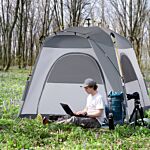 Outsunny 4 Person Automatic Camping Tent, Outdoor Pop Up Tent, Portable Backpacking Dome Shelter, Light Grey