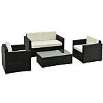 Outsunny 4-seater Rattan Sofa Set Garden Rattan Furniture Wicker Steel Chair Seat Furniture Patio Rattan Garden Sofa Black