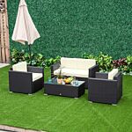 Outsunny 4-seater Rattan Sofa Set Garden Rattan Furniture Wicker Steel Chair Seat Furniture Patio Rattan Garden Sofa Black