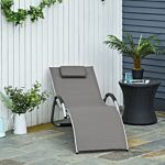 Outsunny Ergonomic Lounger Chair Portable Armchair With Removable Headrest Pillow For Garden Patio Outside All Aluminium Frame Khaki