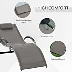 Outsunny Ergonomic Lounger Chair Portable Armchair With Removable Headrest Pillow For Garden Patio Outside All Aluminium Frame Khaki