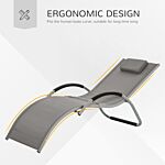 Outsunny Ergonomic Lounger Chair Portable Armchair With Removable Headrest Pillow For Garden Patio Outside All Aluminium Frame Khaki