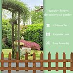 Outsunny 60l X 1d X 34h Cm Pack Of 12 Wooden Border Fences, Garden Fixed Picket Fence For Lawn Edging, Flowerbed, Brown