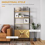 Homcom Industrial Bookshelf 4-tier Shelving With Double Door Cabinet And Metal Frame For Living Room, Bedroom, Oak Tone
