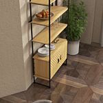 Homcom Industrial Bookshelf 4-tier Shelving With Double Door Cabinet And Metal Frame For Living Room, Bedroom, Oak Tone