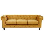 Chesterfield Living Room Set Mustard Yellow Velvet Upholstery Black Legs 3 Seater Sofa + Armchair Beliani