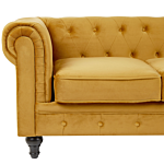 Chesterfield Living Room Set Mustard Yellow Velvet Upholstery Black Legs 3 Seater Sofa + Armchair Beliani