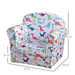 Homcom Children Armchair Kids Sofa Tub Chair Seat Cartoon Dinosaur Pattern Bedroom Flannel Wooden Frame Non-slip Playroom Seater